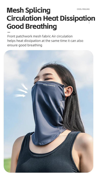 ROCKBROS Summer Ice Silk Mask Anti-UV Quick-drying Face Cover Sunscreen Bandana Breathable Neck Protection Hanging Ear Scarf