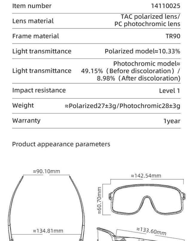 ROCKBROS Photochromic Glasses  HD Large-frame Lens Outdoor Riding Sunglasses UV400 Eyewear Sports Eye Protection Cycling Goggles