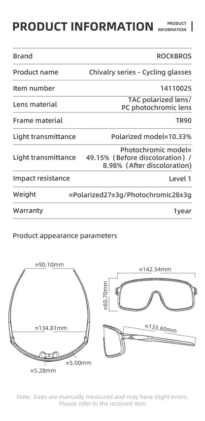 ROCKBROS Photochromic Glasses  HD Large-frame Lens Outdoor Riding Sunglasses UV400 Eyewear Sports Eye Protection Cycling Goggles