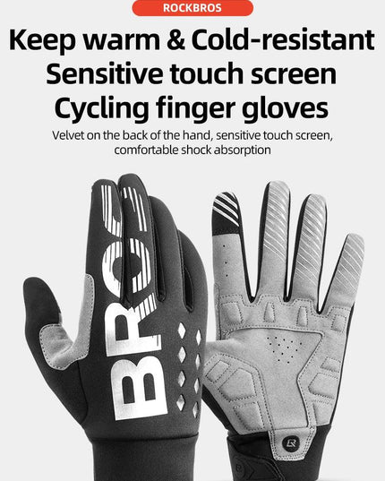 ROCKBROS Bike Glove Winter Warm Windproof Gloves Fleece Long Finger Touch screen Gloves Outdoor Sports Running Riding Mittens