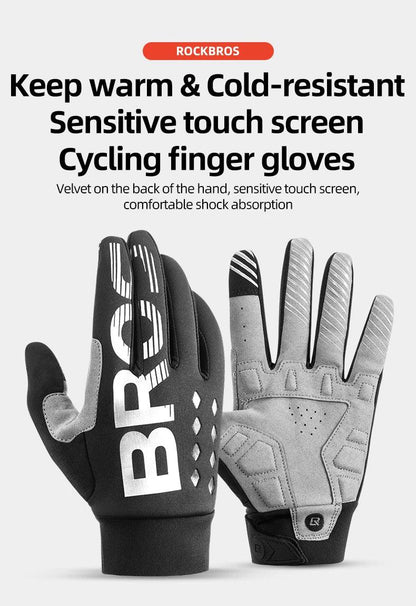 ROCKBROS Bike Glove Winter Warm Windproof Gloves Fleece Long Finger Touch screen Gloves Outdoor Sports Running Riding Mittens