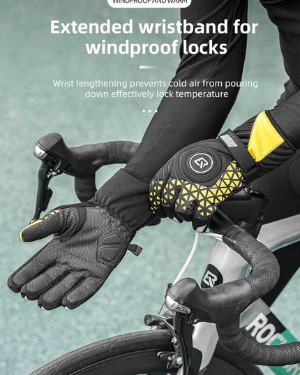ROCKBROS Bicycle Gloves Winter Warm Motorcycle Full Finger Cycling Gloves Screen Touch Ski Sports Gloves Hiking Thermal Mitten