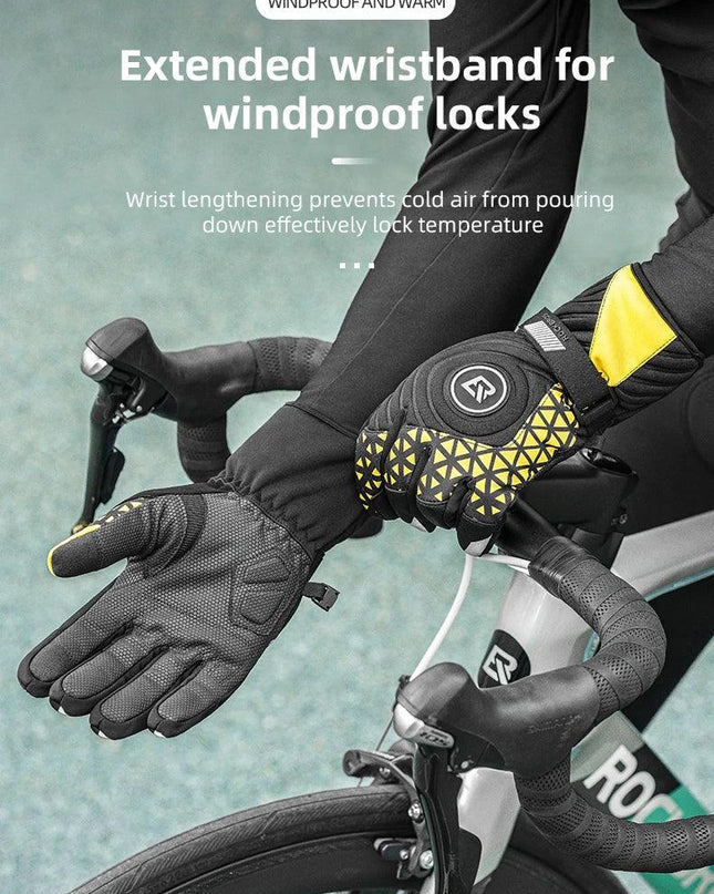 ROCKBROS Bicycle Gloves Winter Warm Motorcycle Full Finger Cycling Gloves Screen Touch Ski Sports Gloves Hiking Thermal Mitten