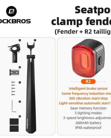ROCKBROS Bicycle Mudguard With Taillight Quick Release Road Bike Mudguard PP Aluminum Alloy  Support Fender Adjustable Parts