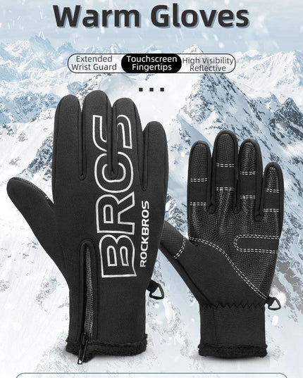 ROCKBROS Winter Gloves Touch Screen Gloves Warm Outdoor Cycling Driving Motorcycle Fleece Gloves Windproof Non Slip Full Fingers