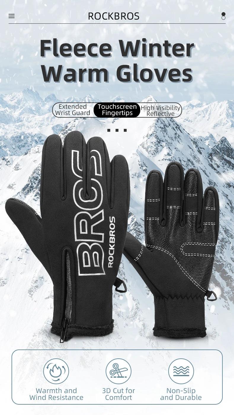 ROCKBROS Winter Gloves Touch Screen Gloves Warm Outdoor Cycling Driving Motorcycle Fleece Gloves Windproof Non Slip Full Fingers