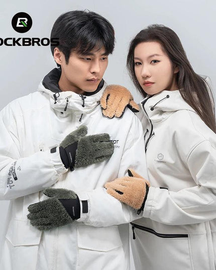 ROCKBROS Autumn Winter Ski Gloves Warm Windproof Gloves Cycling Snowboard Driving Double Layer Fleece-Lined Thickened Gloves