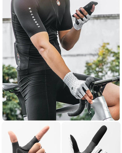 ROCKBROS Cycling Gloves Sunscreen Breathable MTB Road Bike Gloves Shock Absorption Non-slip Gloves Outdoor Thickened Palm Pad