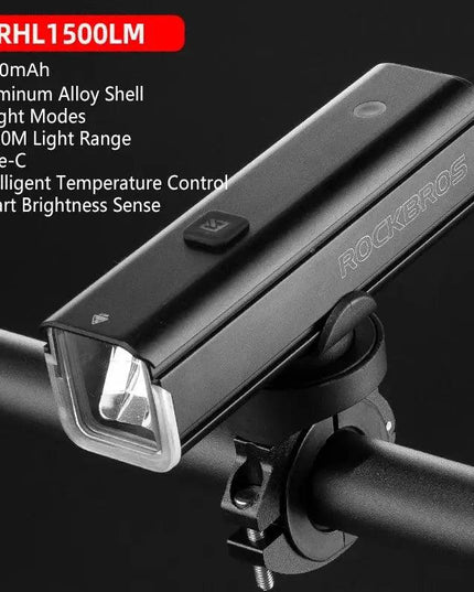 ROCKBROS Bike Light 1500LM5000mAh Type-C Bicycle Light Temperature Control  IPX6 Aluminum LED Light Front Lamp Cycling Headlight