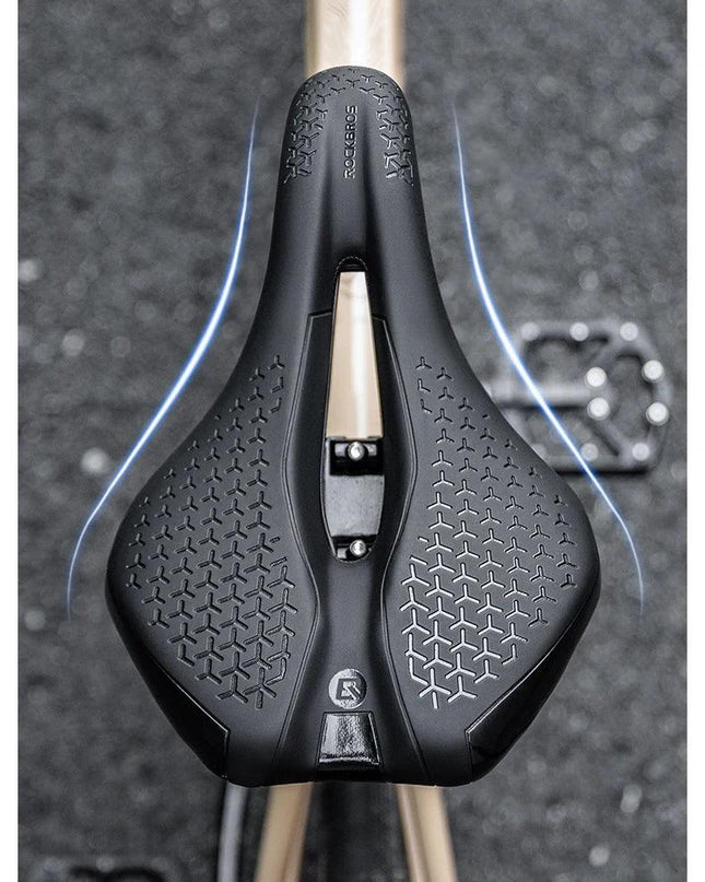 ROCKBROS Bicycle Saddle Hollow Breathable Shockproof Cycling Seat PU Non-Slip Leather Cushion Lightweight MTB Road Bike Saddle