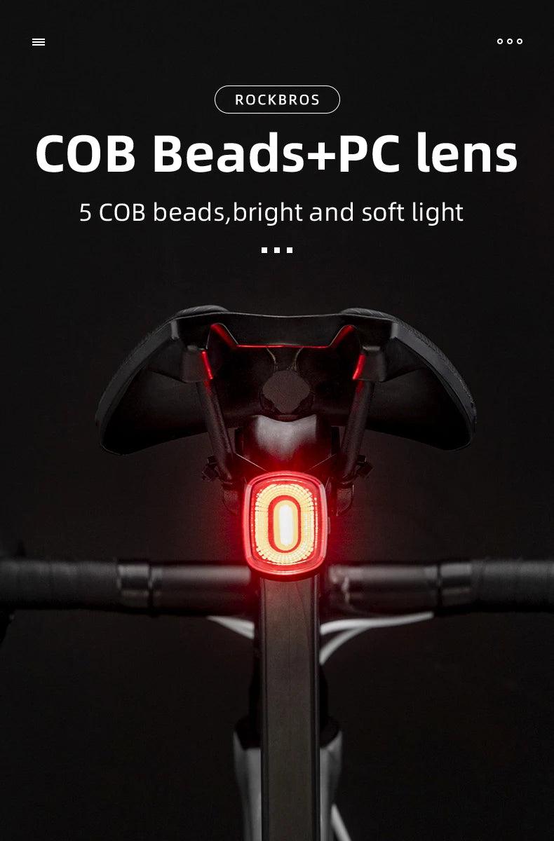 ROCKBROS Bicycle Rear Light Smart Auto Brake Sensing USB Bike Light IPX6 LED Taillight MTB Road Rechargeable Cycling Accessories