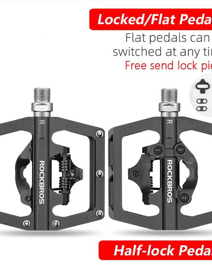 ROCKBROS 2 In 1 Bicycle Lock Pedal With Free Cleat For SPD System MTB Road Aluminum Anti-slip Sealed Bearing Lock Accessories
