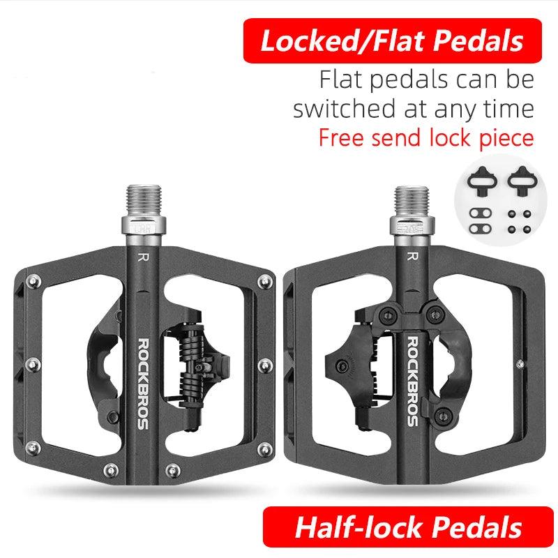 ROCKBROS 2 In 1 Bicycle Lock Pedal With Free Cleat For SPD System MTB Road Aluminum Anti-slip Sealed Bearing Lock Accessories