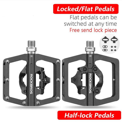 ROCKBROS 2 In 1 Bicycle Lock Pedal With Free Cleat For SPD System MTB Road Aluminum Anti-slip Sealed Bearing Lock Accessories