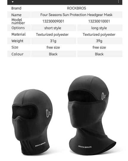 ROCKBROS Cycling Mask Sun Protection Headgear Mask For Four Seasons Balaclava  Full Face  Ski Mask Fishing Skiing Hat Headwear