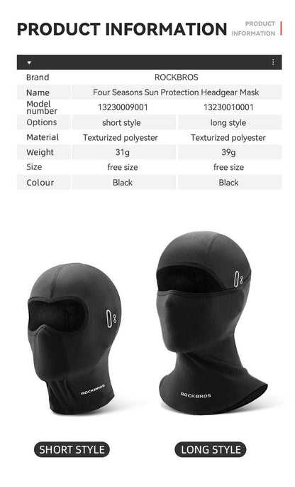 ROCKBROS Cycling Mask Sun Protection Headgear Mask For Four Seasons Balaclava  Full Face  Ski Mask Fishing Skiing Hat Headwear