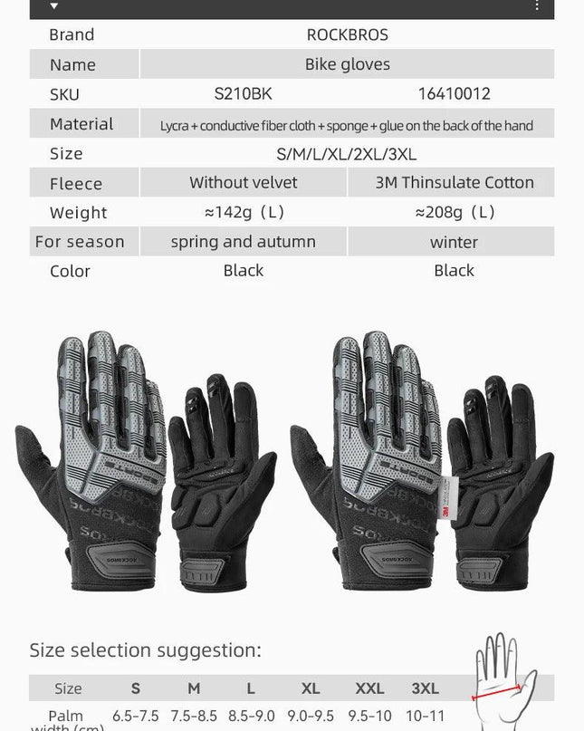 ROCKBROS Tactical Gloves SBR Thickened Pad Cycling Gloves Shockproof Breathable GEL Bike Gloves Winter Warmer Full Finger Sport