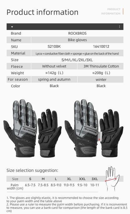 ROCKBROS Tactical Gloves SBR Thickened Pad Cycling Gloves Shockproof Breathable GEL Bike Gloves Winter Warmer Full Finger Sport