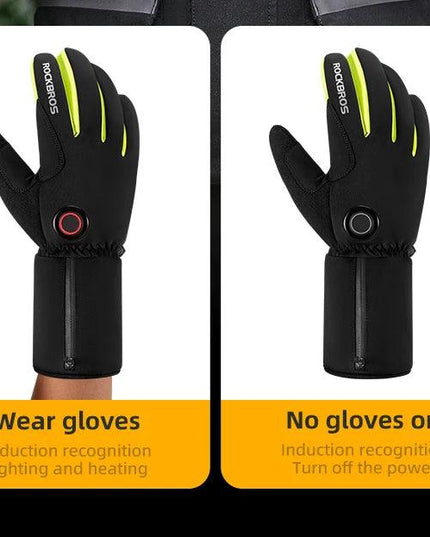 ROCKBROS Warm Heating Gloves Cycling Electric Heating Gloves Intelligent Sensing Winter Thermal Ski Long Glove Type-C charging