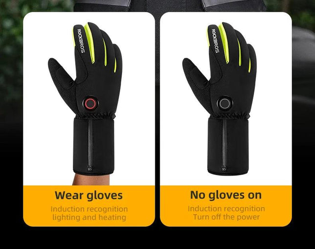 ROCKBROS Warm Heating Gloves Cycling Electric Heating Gloves Intelligent Sensing Winter Thermal Ski Long Glove Type-C charging
