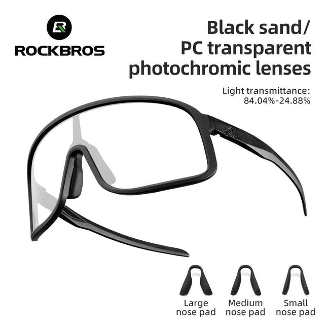 ROCKBROS Photochromic Glasses  HD Large-frame Lens Outdoor Riding Sunglasses UV400 Eyewear Sports Eye Protection Cycling Goggles