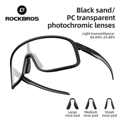 ROCKBROS Photochromic Glasses  HD Large-frame Lens Outdoor Riding Sunglasses UV400 Eyewear Sports Eye Protection Cycling Goggles