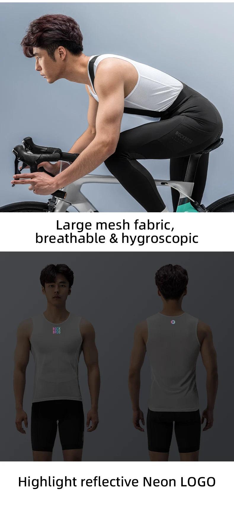 ROCKBROS Bike Vest Breathable  Men's Sleeveless Short Summer Undershirt Windbreaker Tshirt Quick Dry Elastic Mesh Underwear