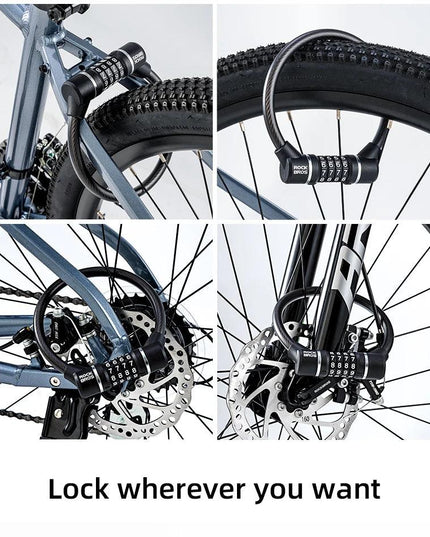 ROCKBROS Portable Bicycle Steel Cable Lock 4-Digit Password PVC Waterproof Dustproof Bike Lock Safety Lock MTB Road Accessories