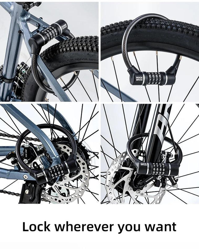 ROCKBROS Portable Bicycle Steel Cable Lock 4-Digit Password PVC Waterproof Dustproof Bike Lock Safety Lock MTB Road Accessories