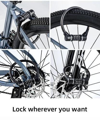 ROCKBROS Portable Bicycle Steel Cable Lock 4-Digit Password PVC Waterproof Dustproof Bike Lock Safety Lock MTB Road Accessories