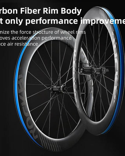 ROCKBROS Carbon Wheels 700c Road Bike Wheelset Tubeless Clincher Tires Rim Center Lock Or 6-bolt Back Road Cycling Wheelset