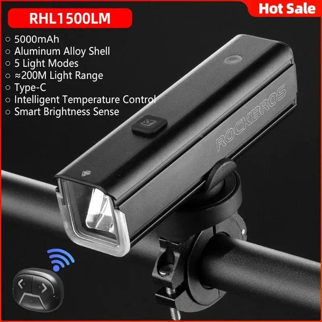 ROCKBROS Bike Light 1500LM5000mAh Type-C Bicycle Light Temperature Control  IPX6 Aluminum LED Light Front Lamp Cycling Headlight