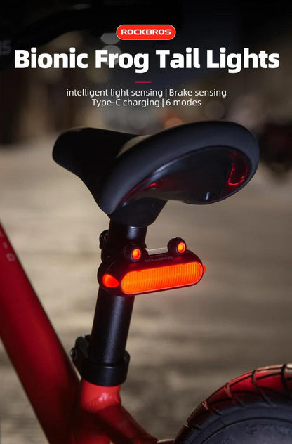 ROCKBROS Bike Rear Light IPX6 Bike Taillight LED Type-C Charging 5Modes Safety Warning Cycling Smart Taillight Rear Bicycle Lamp