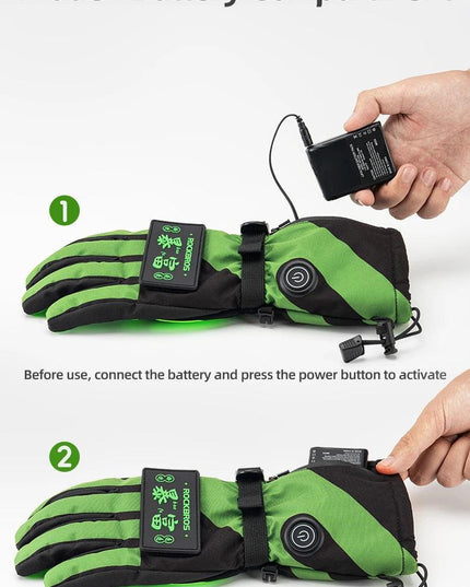 ROCKBROS Heat Skiing Gloves Electric Heated Gloves Winter Thermal Gloves Snowboard Cycling Motorcycle Bicycle Ski Outdoor Glove