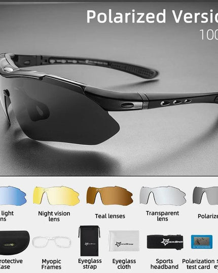 ROCKBROS Polarized Cycling Glasses Men Sports Sunglasses Road MTB Mountain Bike Bicycle Riding Protection Goggles Eyewear 5 Lens