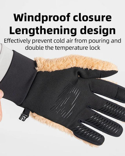 ROCKBROS Autumn Winter Ski Gloves Warm Windproof Gloves Cycling Snowboard Driving Double Layer Fleece-Lined Thickened Gloves
