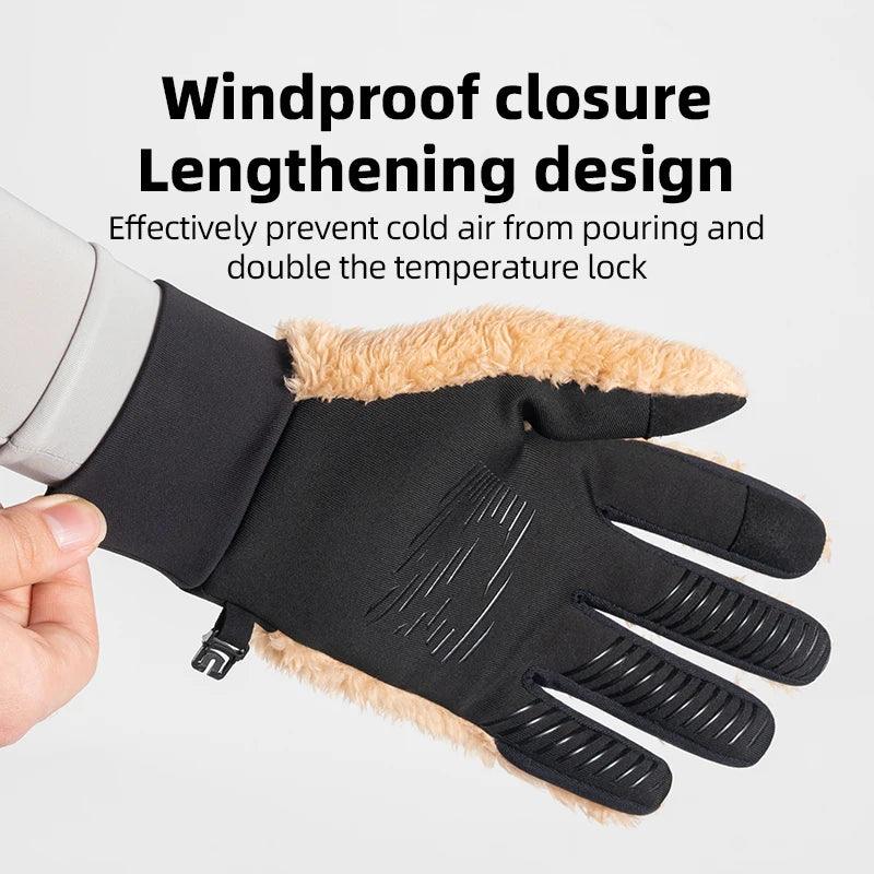 ROCKBROS Autumn Winter Ski Gloves Warm Windproof Gloves Cycling Snowboard Driving Double Layer Fleece-Lined Thickened Gloves