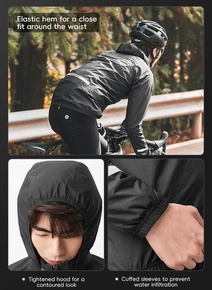 ROCKBROS Raincoat Cycling Waterproof Jacket Lightweight Motorcycle Rain Coat Breathable Reflective Hooded Outdoor Windbreaker