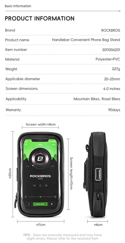 ROCKBROS Phone Bag Stand 270° Rotatable Waterproof Case Handlebar Stand Case Mount Scooter Bicycle Phone Bag Cycling Accessory