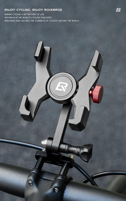 ROCKBROS Bike Phone Holder Aluminum Alloy Material Bracket Anti-slip Cushioning Pads 4.7-7.09 inch Mobile Phone Stand Shockproof