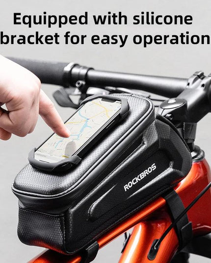 ROCKBROS Bike Bag Front Handlebar Bag Hard Shell 360° Cell Phone Holder With Touch Screen Waterproof Front Frame Cycling Bag