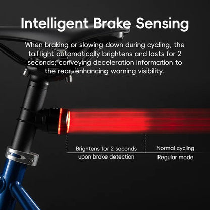 ROCKBROS Bicycle Tail Light Smart Auto Brake Sensing Light Waterproof Rear Touch-sensitive Cycling Taillight Vibration Wake-up