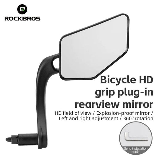 ROCKBROS Bicycle Mirrors MTB Bike HD Grip Plug In Bicycle Rearview Mirror 360° Adjustable Rotating Plane Mirror Bike Accessories