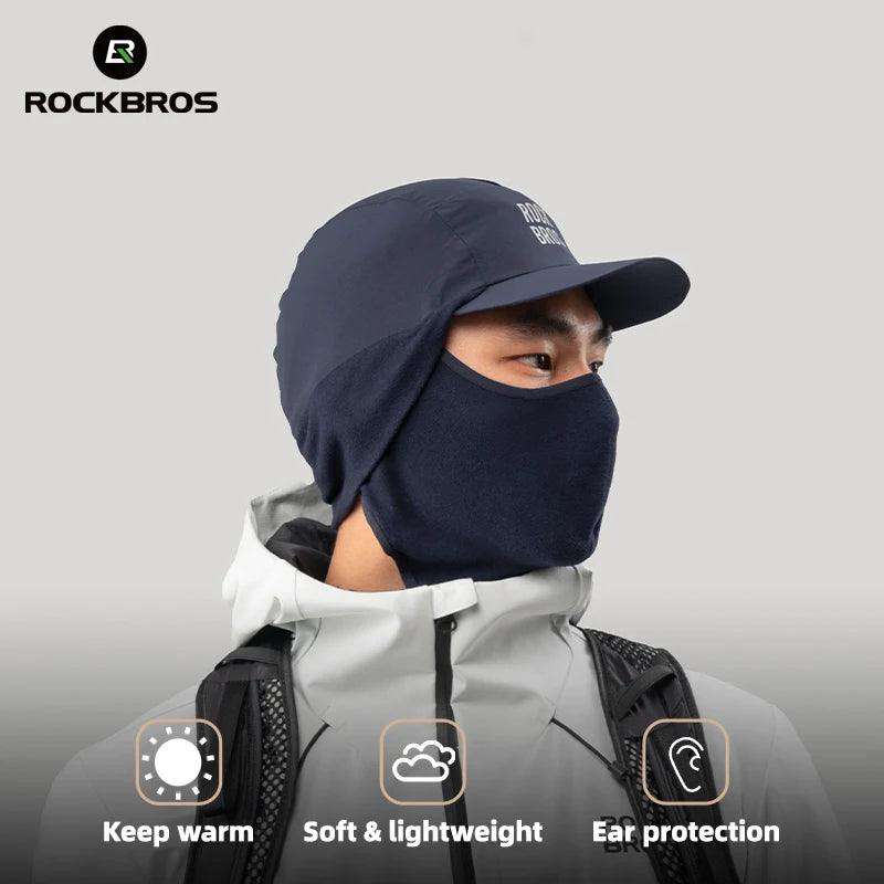 ROCKBROS Winter Cycling Mask and Hat 2 In 1 Fleece Thermal Keep Warm Ear Protection Outdoor Balaclava All Face Mask Men Women