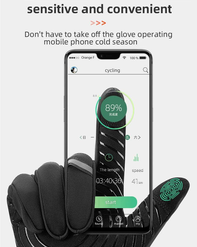 ROCKBROS Winter Warm Gloves Touch screen Cycling Gloves Full Finger MTB Bike Gloves Non Slip Silicone Palm Thermal Ski Gloves