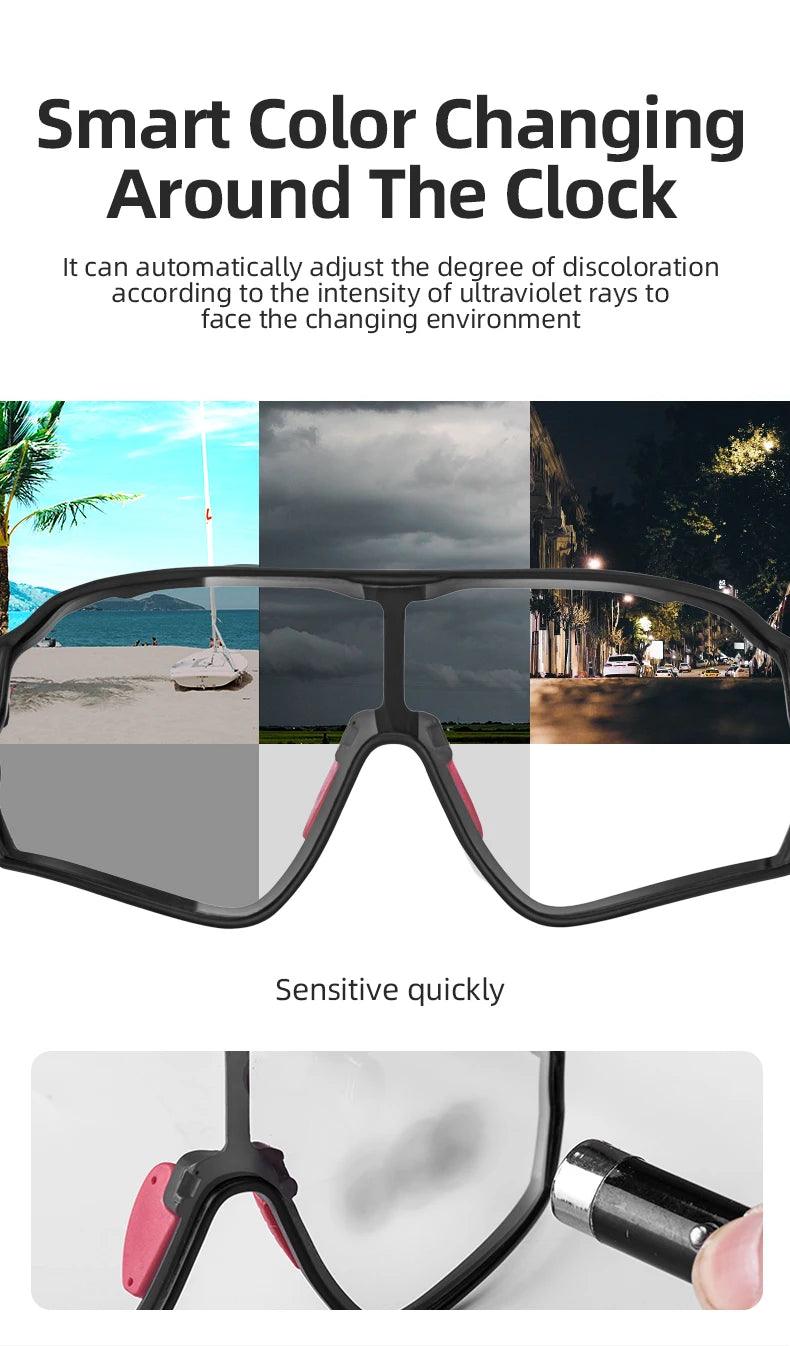 ROCKBROS Photochromic Cycling Glasses Outdoor Sports UV400 Goggles Sunglasses Bicycle Sports Eyewear Running Fishing Glasses