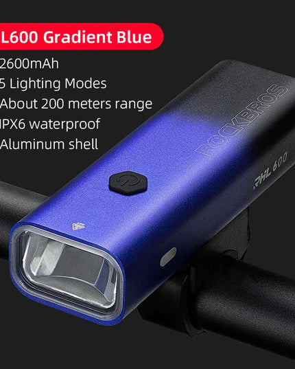 ROCKBROS Bike Light Rainproof Type-C Charging LED 2000mAh MTB Front Lamp Headlight Aluminum Ultralight Flashlight Bicycle Light