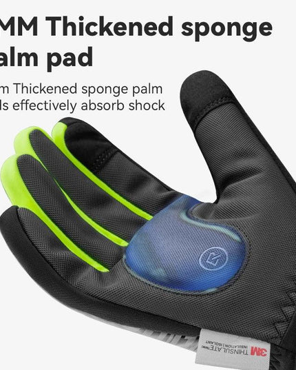 ROCKBROS Cycling Gloves Winter Windproof Keep Warm Reflective Gloves Thickened Palm Pad Touch Screen Night Cycling Glove MTB Men