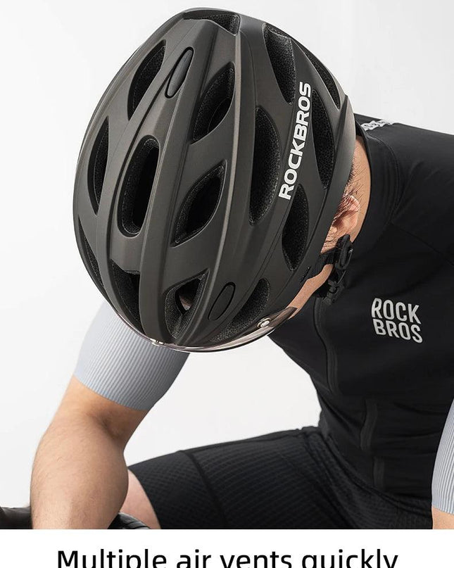ROCKBROS Bike Helmet Lightweight Breathable Helmet PC+EPS with Photochromic Lens Wind-breaking Brim Safety Cycling Helmet