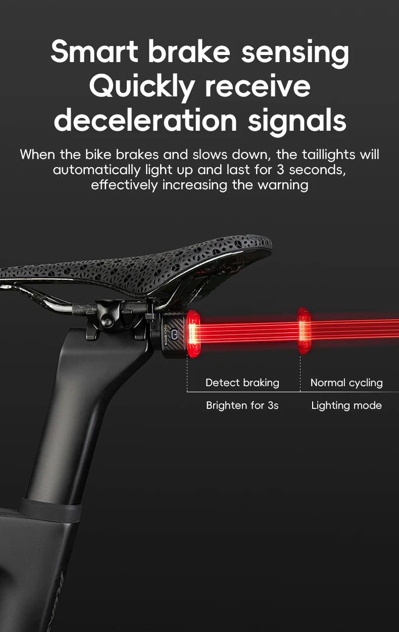 ROCKBROS Bicycle Tail Light Same Frequency Induction Brake Taillight IPX6 Waterproof Light Type-C Night Riding Warning Light